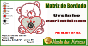 Matriz de bordado grátis Ursinho do Corinthians